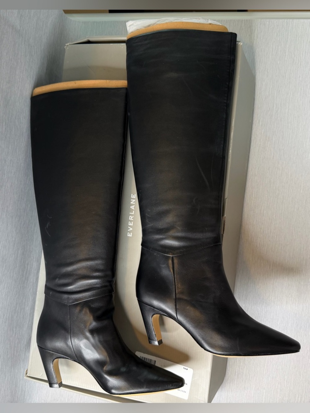 Everlane The Banana Boot Black Napa Leather Knee High Heeled Pointed Toe 7 NWB - Picture 9 of 15